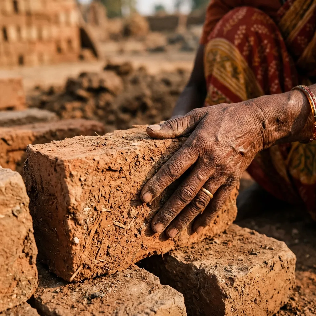 Hands touching raw material